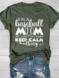 Baseball Mom Print Short Sleeve T-shirt Aosig