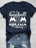 Baseball Mom Print Short Sleeve T-shirt Aosig