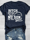 Baseball Mom Print Short Sleeve T-shirt Aosig