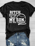 Baseball Mom Print Short Sleeve T-shirt Aosig