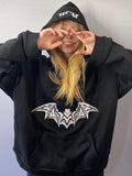 Bat Embroidered Oversized Hoodie Aosig