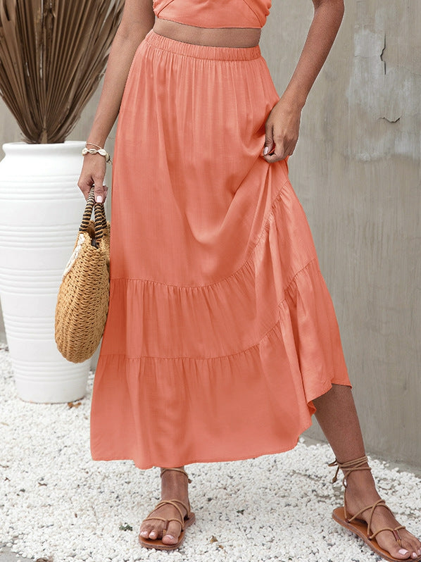 Beach Style Solid Color Skirt Aosig