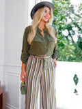 Casual Long Sleeve Shirt High Waist Straight Pants Two Piece Set Aosig