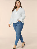 Casual Long-Sleeved V-neck Loose-Fitting Shirt Aosig