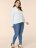 Casual Long-Sleeved V-neck Loose-Fitting Shirt Aosig