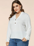 Casual Long-Sleeved V-neck Loose-Fitting Shirt Aosig