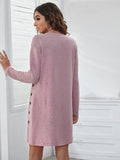 Casual Simple Button Long Sleeve Dress Aosig