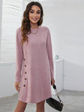 Casual Simple Button Long Sleeve Dress Aosig