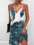 Casual V-Neck Print Slip Dress Aosig