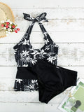 Collared Neck Print Swimsuit Aosig