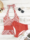 Collared Neck Print Swimsuit Aosig