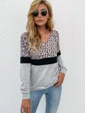 Collision Leopard print v-neck T-shirt Aosig