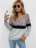 Collision Leopard print v-neck T-shirt Aosig