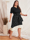 Color Block Professional Temperament Commuter Round Neck Dress Aosig