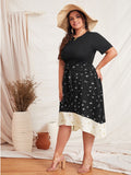 Color Block Professional Temperament Commuter Round Neck Dress Aosig