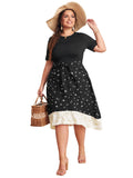 Color Block Professional Temperament Commuter Round Neck Dress Aosig