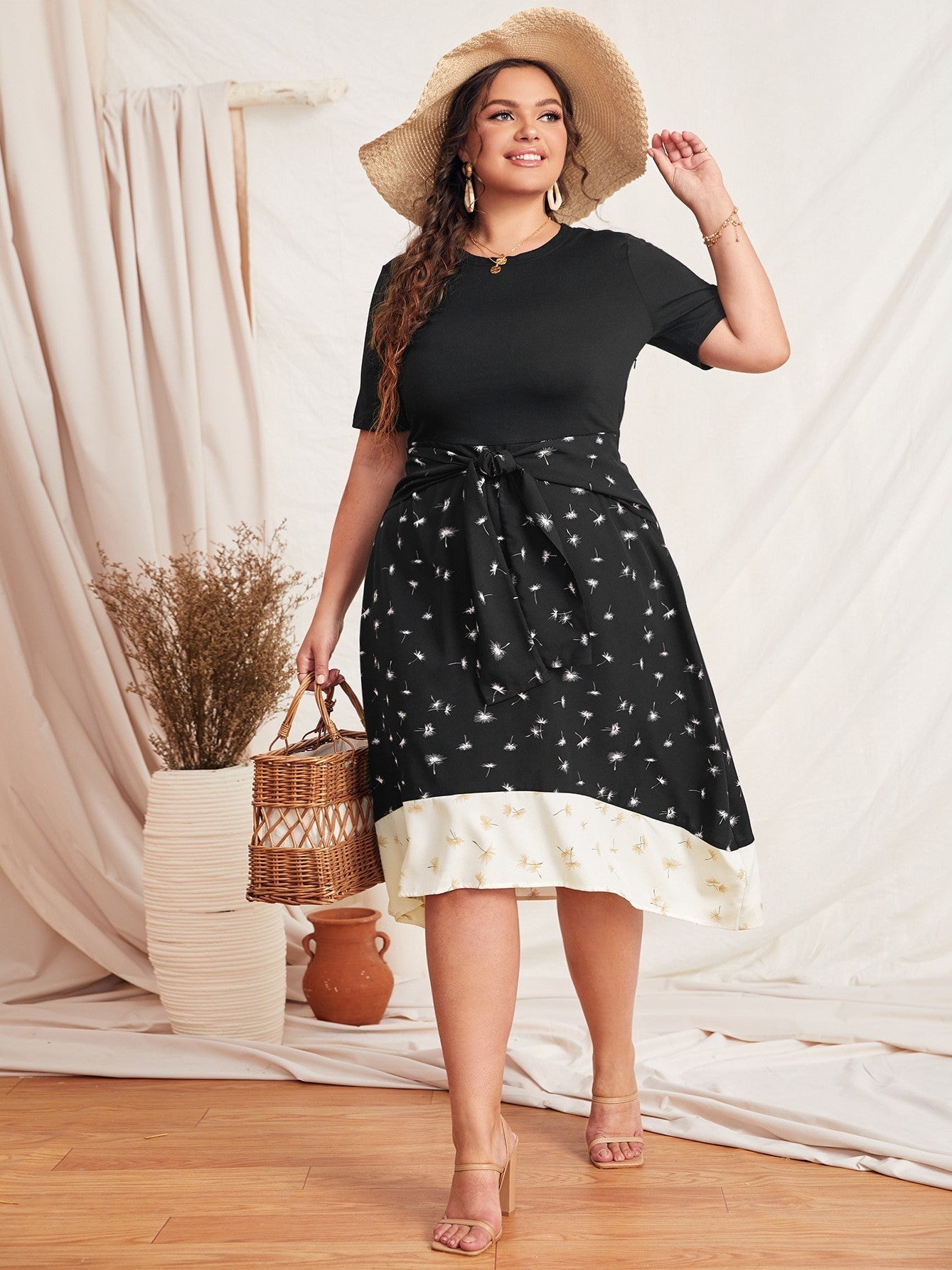 Color Block Professional Temperament Commuter Round Neck Dress Aosig