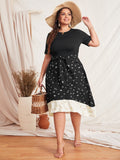 Color Block Professional Temperament Commuter Round Neck Dress Aosig