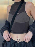 Color Blocking Letter Print Vest Aosig