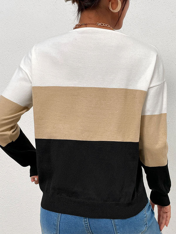 Color Blocking V-neck Sweater Aosig