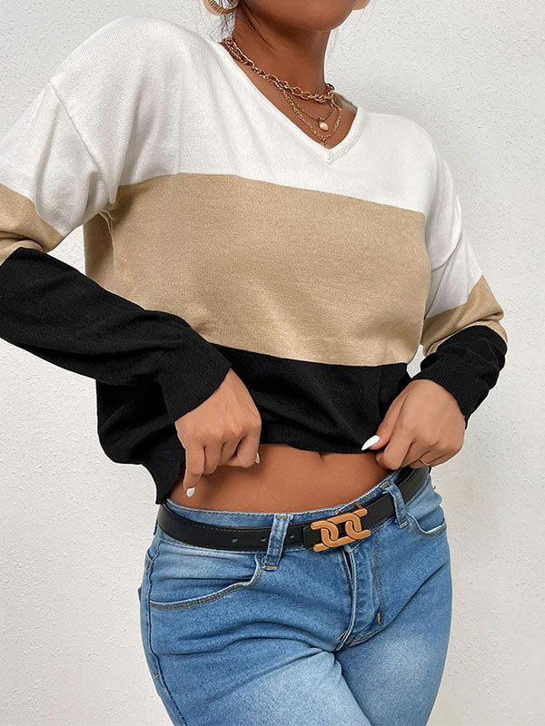 Color Blocking V-neck Sweater Aosig