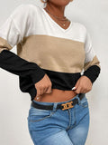 Color Blocking V-neck Sweater Aosig