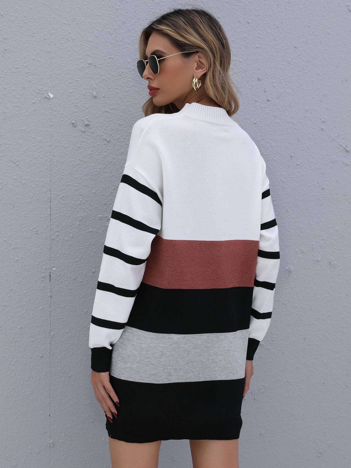 Color blocking Long Knit Dress Aosig