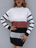 Color blocking Long Knit Dress Aosig