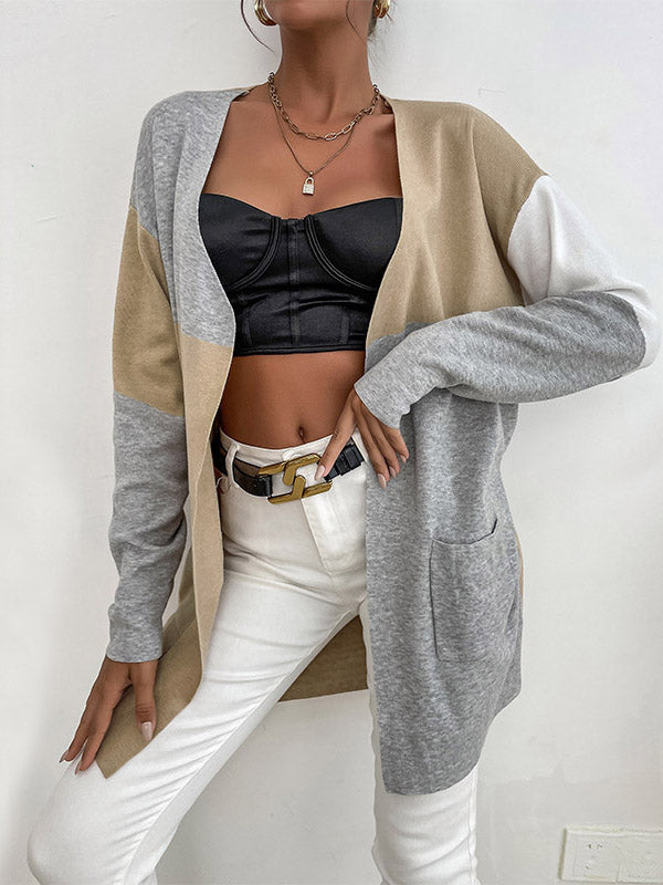 Color-coded Knitted Cardigan Sweater Aosig