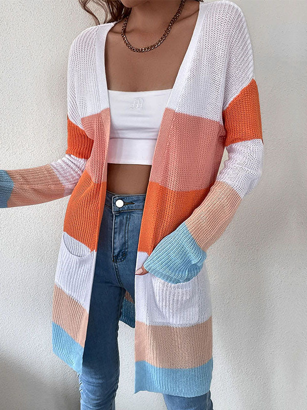 Color-coded Knitted Cardigan Sweater Aosig