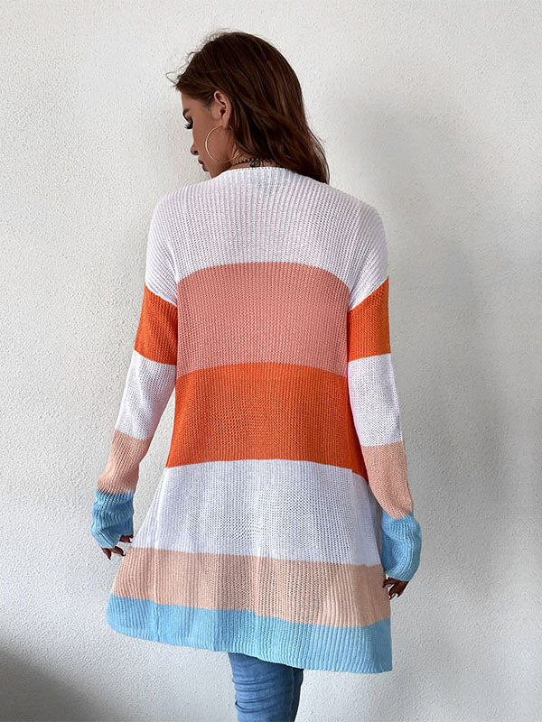 Color-coded Knitted Cardigan Sweater Aosig