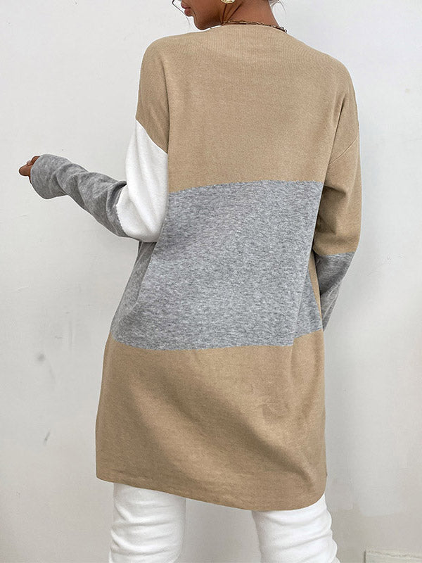 Color-coded Knitted Cardigan Sweater Aosig
