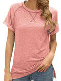 Colorblock Crossover Loose Top Short Sleeve Casual T-Shirt Aosig