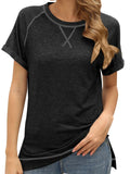 Colorblock Crossover Loose Top Short Sleeve Casual T-Shirt Aosig