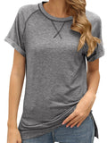 Colorblock Crossover Loose Top Short Sleeve Casual T-Shirt Aosig