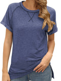 Colorblock Crossover Loose Top Short Sleeve Casual T-Shirt Aosig