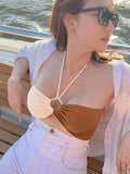 Colorblock Halter Strap Slim Fit Tube Top Aosig