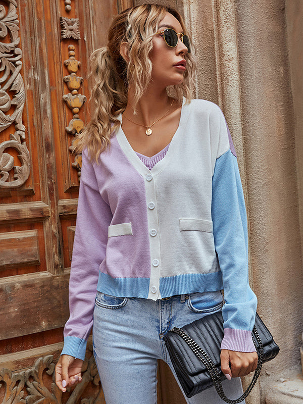 Colorful Knitted Cardigan Sweater Aosig