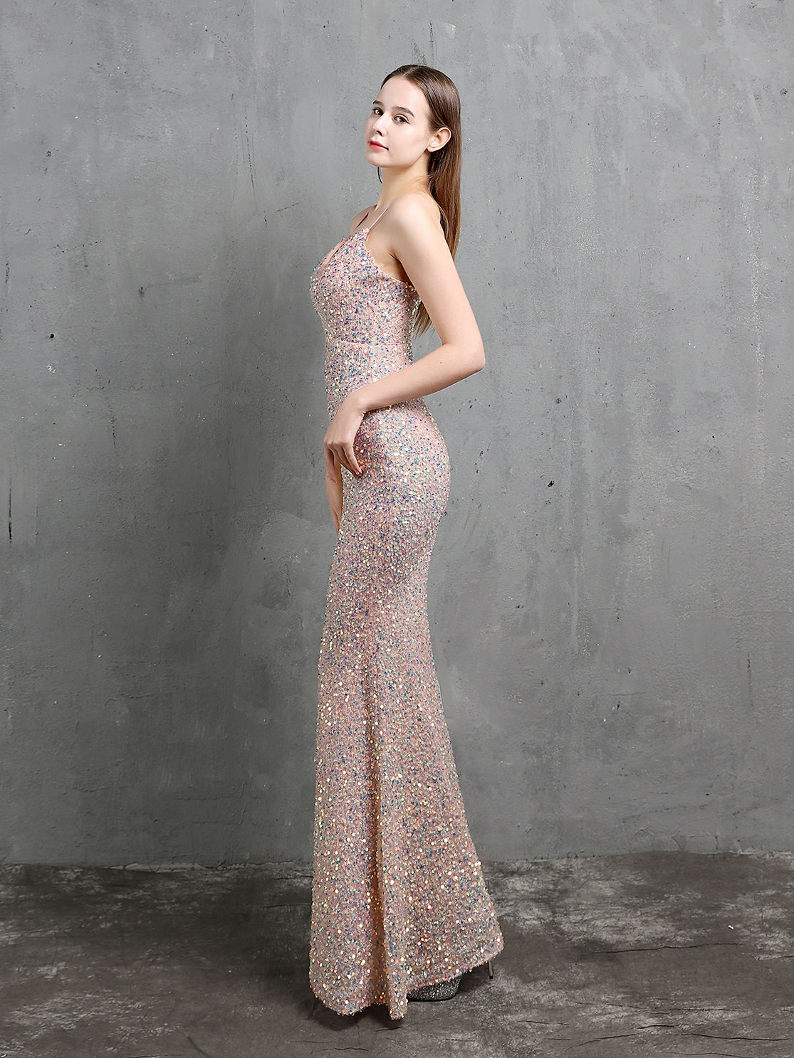 Colorful Sequin party evening dress Aosig