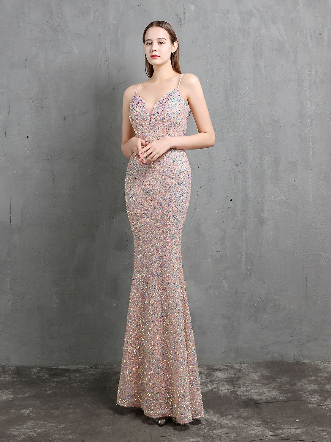 Colorful Sequin party evening dress Aosig