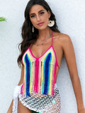 Colours Crochet Halter Cover Up Top Aosig