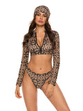 Conservative Print Zipper Swimsuit Three-piece Set Aosig