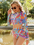 Conservative Print Zipper Swimsuit Three-piece Set Aosig