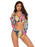 Conservative Print Zipper Swimsuit Three-piece Set Aosig