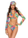 Conservative Print Zipper Swimsuit Three-piece Set Aosig