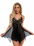 Contrast Lace Sheer Mesh Slips Aosig