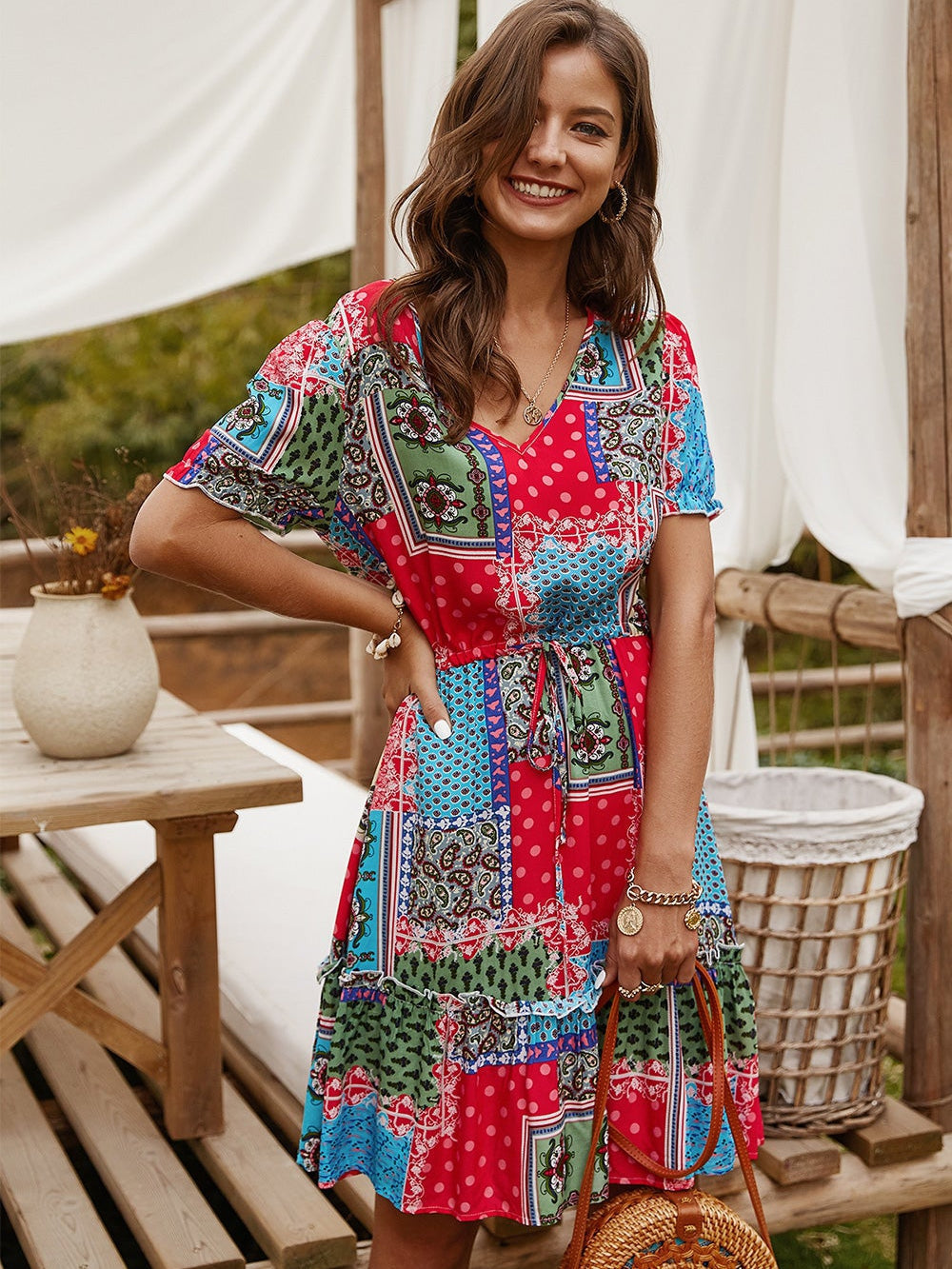 Contrasting color dress Aosig