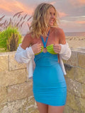 Contrasting color sleeveless halter neck lace halter ring dress women Aosig