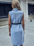 Cool Lapel Sleeveless Waist Denim Dress Aosig