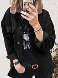 Corduroy Solid Color Shirt Jacket Aosig